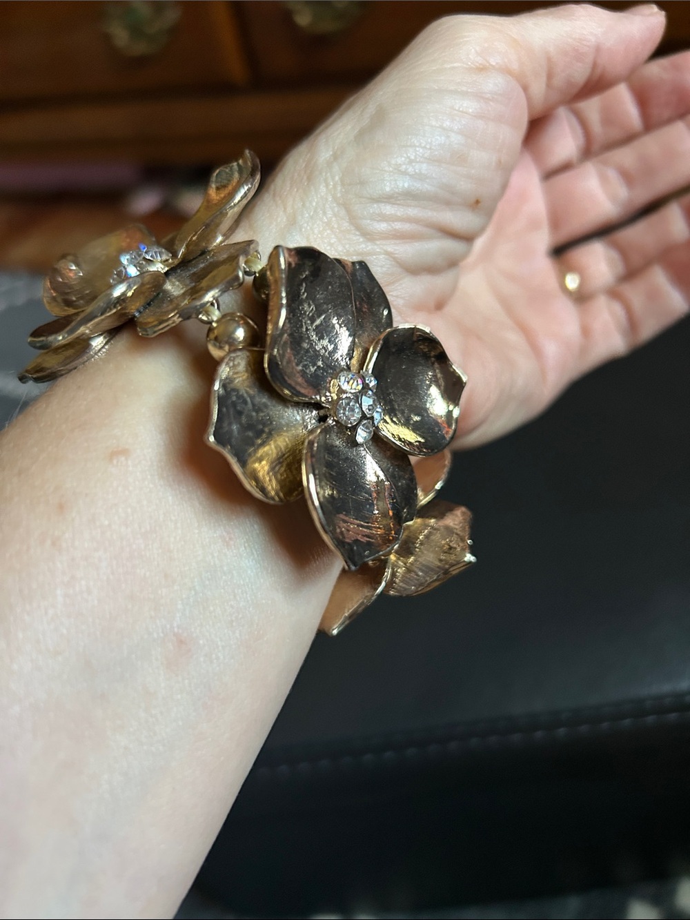 Gold Flower Crystal Statement Bracelet